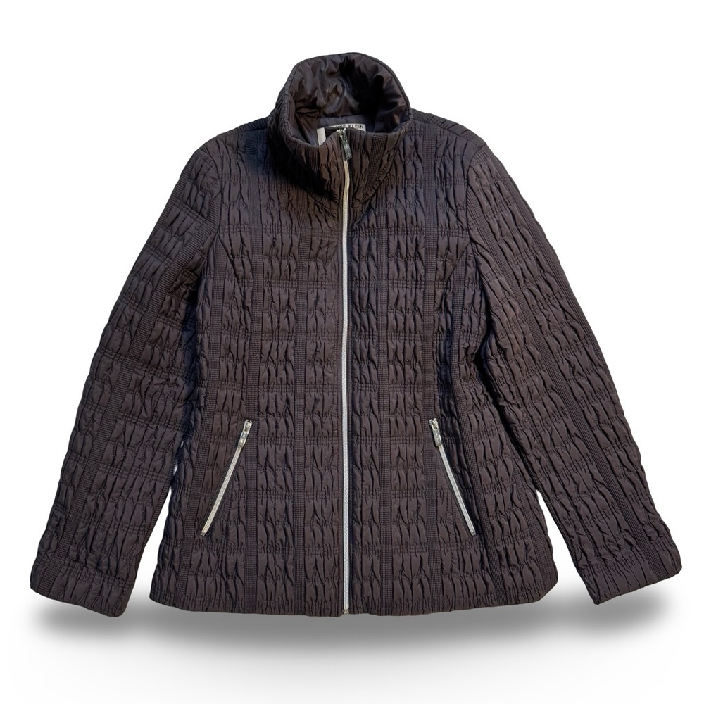 Anne Klein Quilted Puffer Jacket - Women's Large, Grey